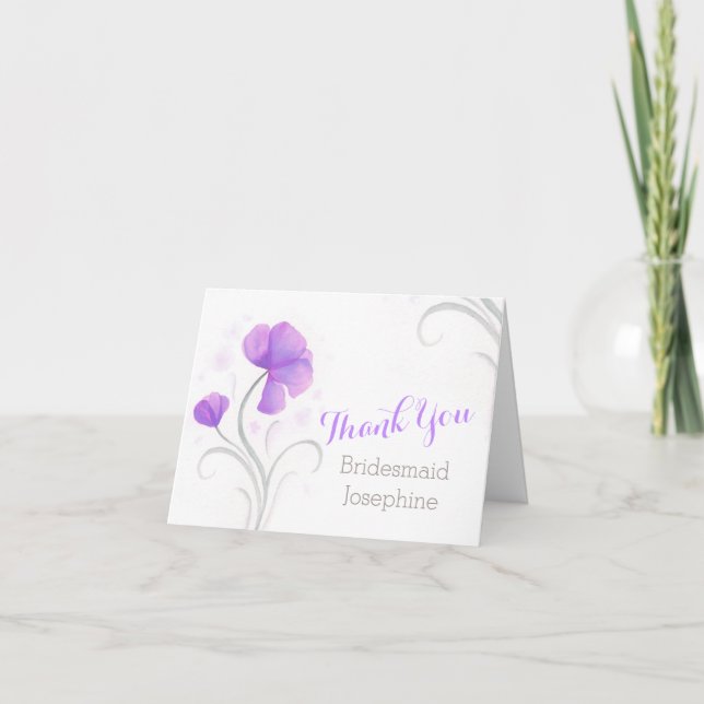 Purple grey watercolor swirl wedding thank you (Front)