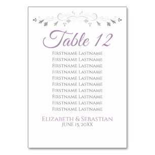 Purple & Grey Wedding Table Number Seating Chart