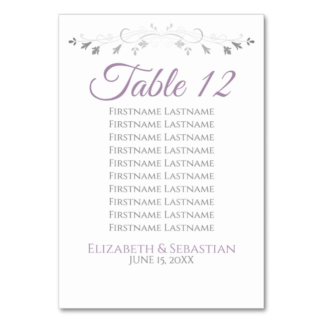 Purple & Grey Wedding Table Number Seating Chart (Back)