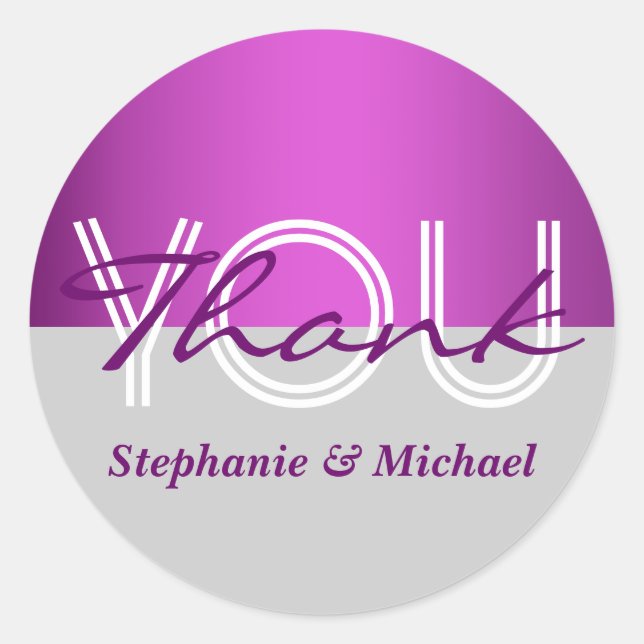 Purple grey wedding thank you classic round sticker (Front)