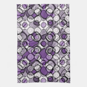 Purple Grey White Abstract Black Circles Kitchen Towel