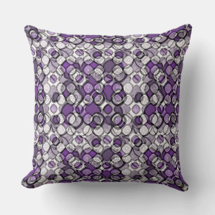 Purple Grey White Abstract Black Circles Throw Pillow