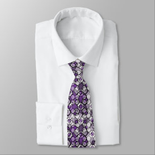 Purple Grey White Abstract Black Circles Tie