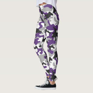 Purple, Grey, White and Black Camouflage Leggings