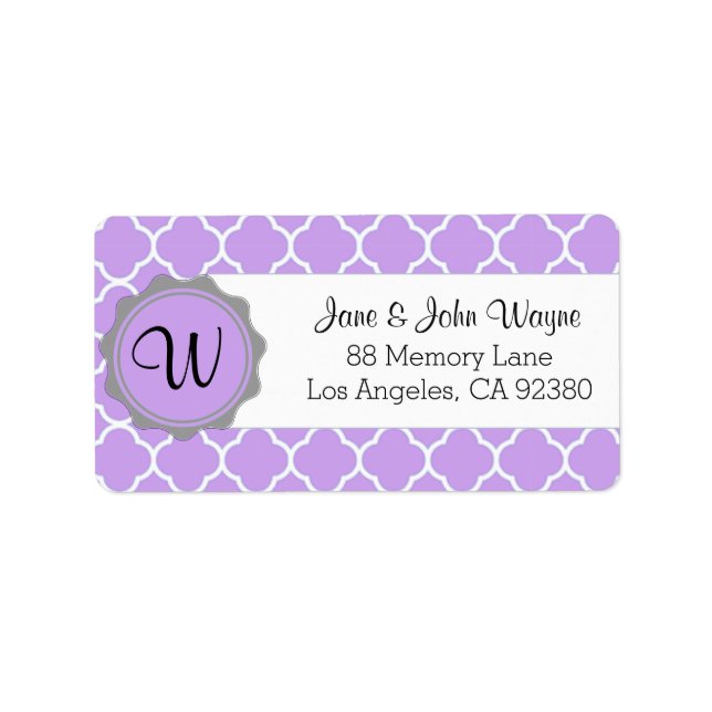 Purple Grey White Contemporary Monogram Label (Front)