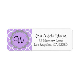 Purple Grey White Contemporary Monogram Label