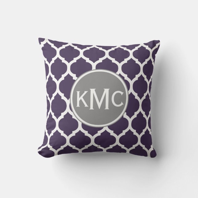 Purple Grey White Moroccan Lattice Throw Pillow (Front)