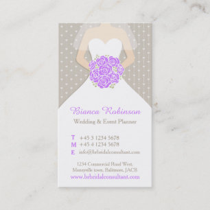 Purple, grey & white wedding planner business card
