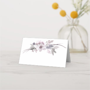 Purple Grey Winter Floral Wedding Engagement Place Card