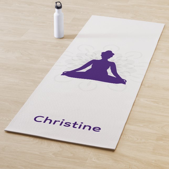 Purple-Grey Yoga Pose and Custom Name Yoga Mat (In Situ)