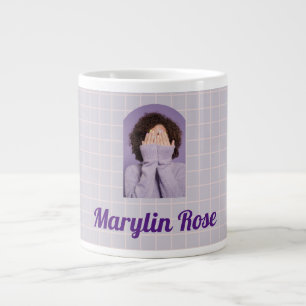 PURPLE GRID CUSTOM PHOTO LARGE COFFEE MUG