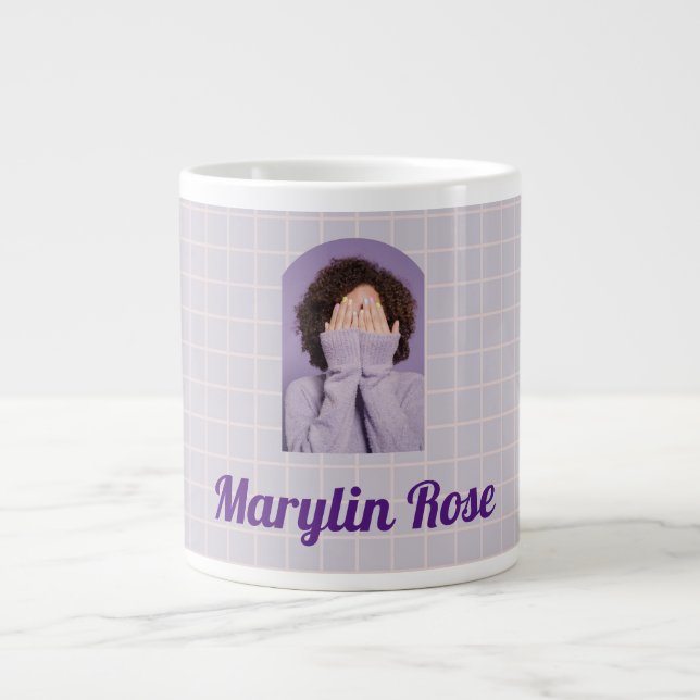 PURPLE GRID CUSTOM PHOTO LARGE COFFEE MUG (Front)