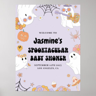 Purple Groovy Ghost Baby Shower Welcome Sign