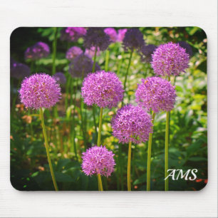 Purple Group of Allium Flowers Monogram Mouse Pad