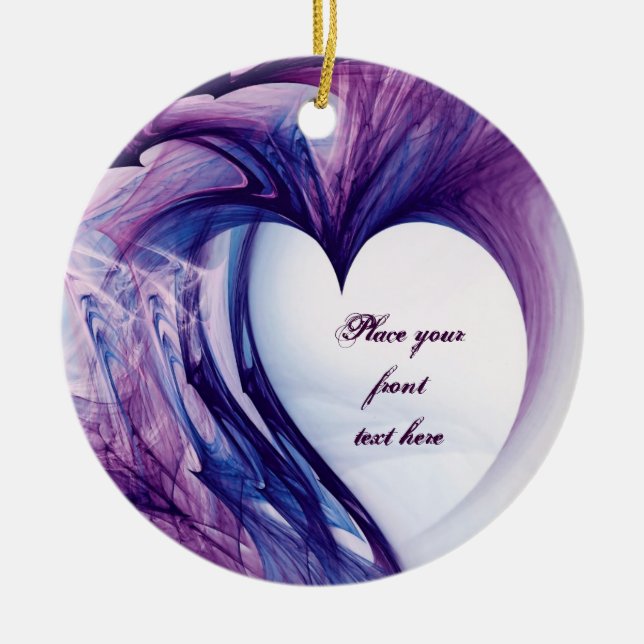 Purple Grunge Heart Ceramic Ornament (Front)