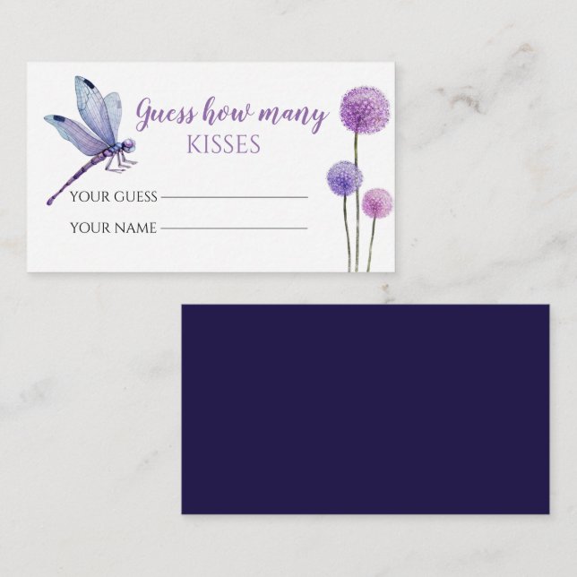 Purple guess how many kisses bridal game enclosure card (Front/Back)
