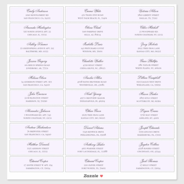 Purple guest names address. Wedding shipping label (Sheet)