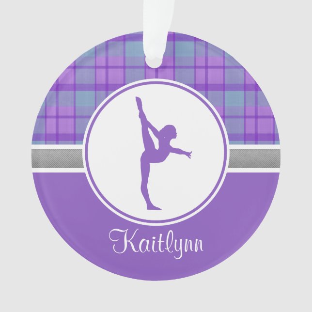 Purple Gymnastics Sweetheart Plaid w/ Monogram Ornament (Front)