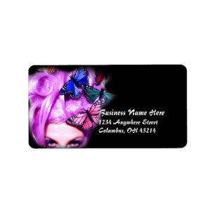 Purple Hair Butterfly Lady Address Labels 2