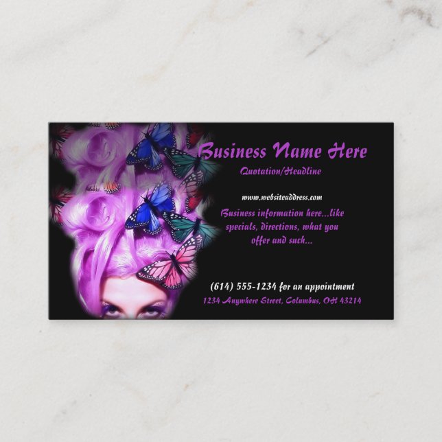 Purple Hair Butterfly Lady Appt. 3 Business Cards (Front)