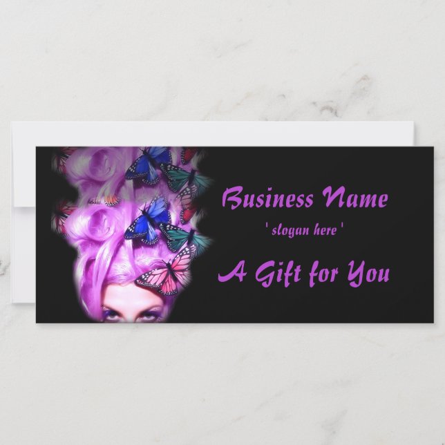 Purple Hair Butterfly Lady Gift Certificate D2 (Front)