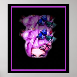 Purple Hair Butterfly Lady Poster/Print 2 Poster