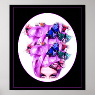 Purple Hair Butterfly Lady  Poster/Print 6 Poster