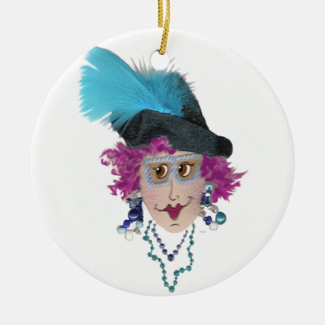 Purple Hair Funny Lady Ornament (Front)