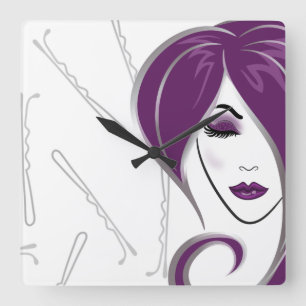 Purple hair girl- salon clock