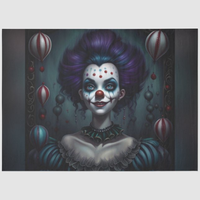 Purple Hair Halloween Clown Decoupage Paper (Front)