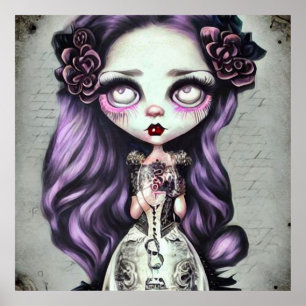 Purple Hair Vintage Doll Poster