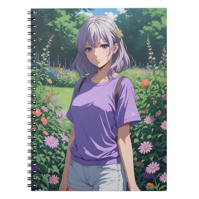 Purple-haired Cutesy Anime Girl Notebook (Front)