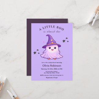 Purple Halloween A Little Boo Baby Shower Invitation