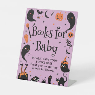 Purple Halloween Baby Shower Books for Baby Pedestal Sign