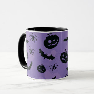 Purple Halloween Bats Spiders Mug