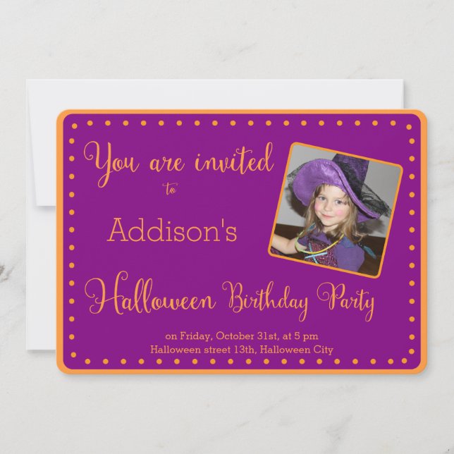 Purple Halloween Birthday Party Invitations Photo (Front)