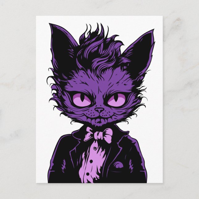 Purple Halloween Cat Postcard (Front)
