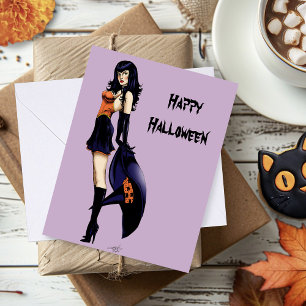 Purple Halloween Cute Witch Card