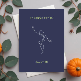 Purple Halloween Dancing Skeleton Holiday Card
