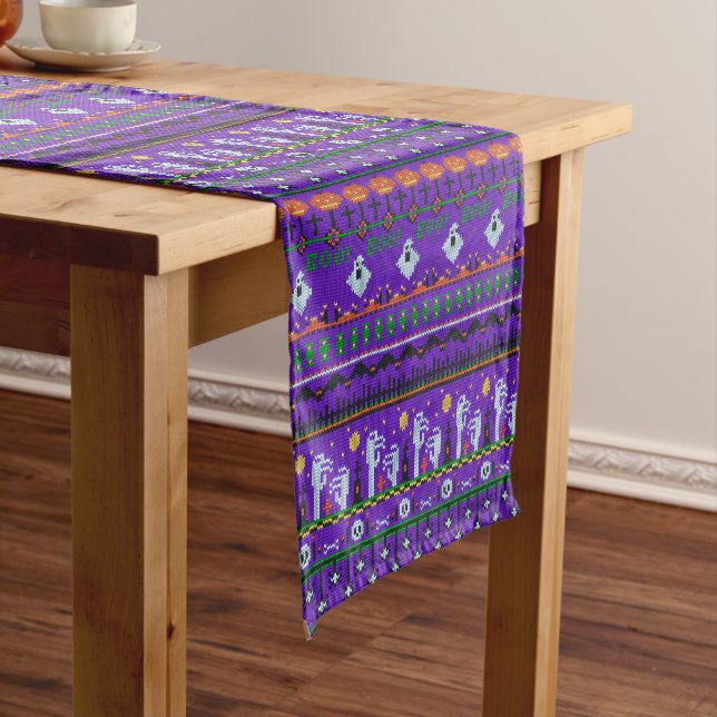 Purple Halloween decoration for Halloween party Short Table Runner (In Situ)