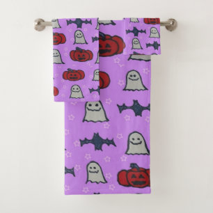 Purple Halloween Fun Print  Bath Towel Set