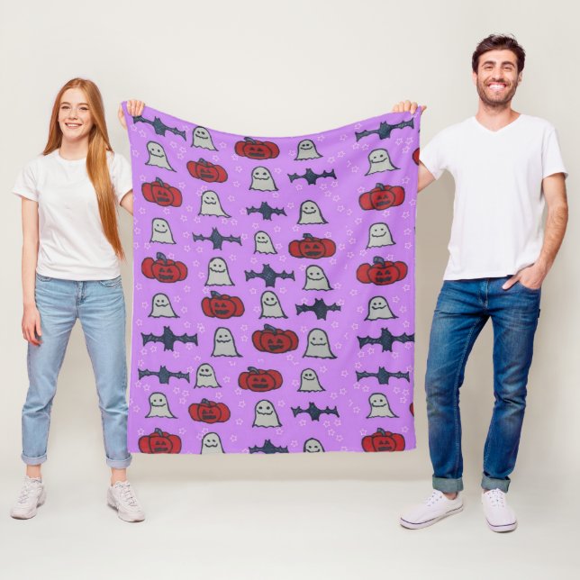 Purple Halloween Fun Print  Fleece Blanket (In Situ)