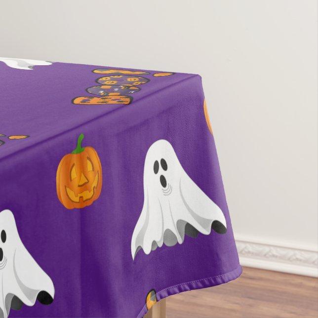 Purple Halloween Ghost  Pattern Holiday Tablecloth (In Situ)