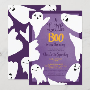 Purple Halloween little boo ghosts baby shower Invitation
