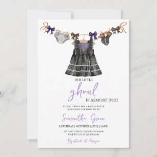 Purple Halloween Little Ghoul Baby Shower Invitation