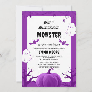 Purple Halloween Monster Baby Shower Design Invitation