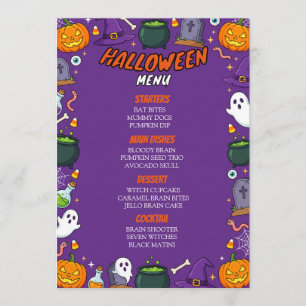 Purple Halloween Party Dinner Menu Card Template