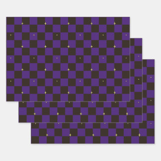 Purple Halloween Plaid Stars Gift Wrap Sheets