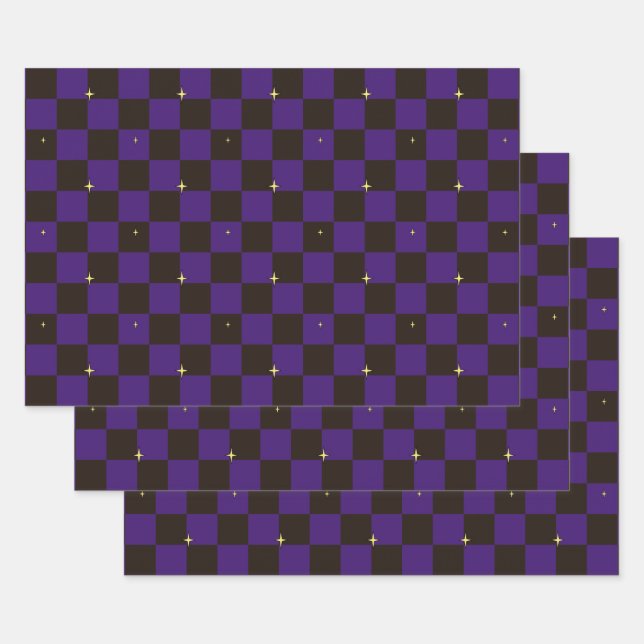 Purple Halloween Plaid Stars Gift Wrap Sheets (Set)