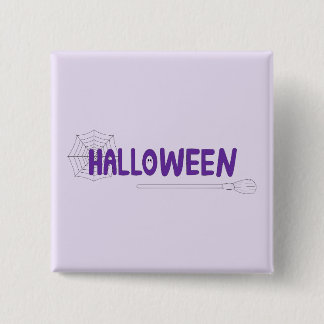 Purple Halloween Vibes with Whimsical Broom Design 2 Inch Square Button